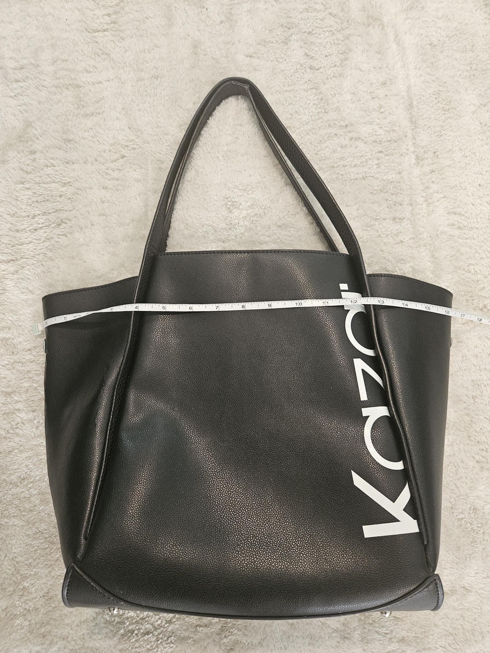 Kazar Black Genuine Leather Tote with White Logo Contemporary Business Casual - Picture 2 of 8